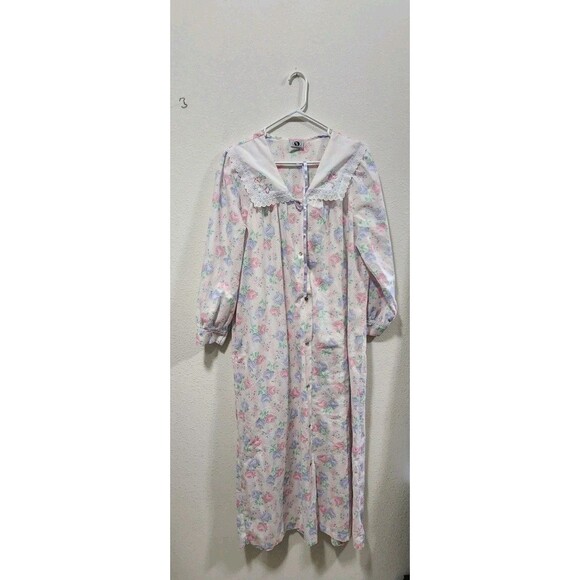MSL Vintage Longsleeve Maxi Robe Floral HousebDress Mumu Housecoat Modest Sz  L - Picture 1 of 8